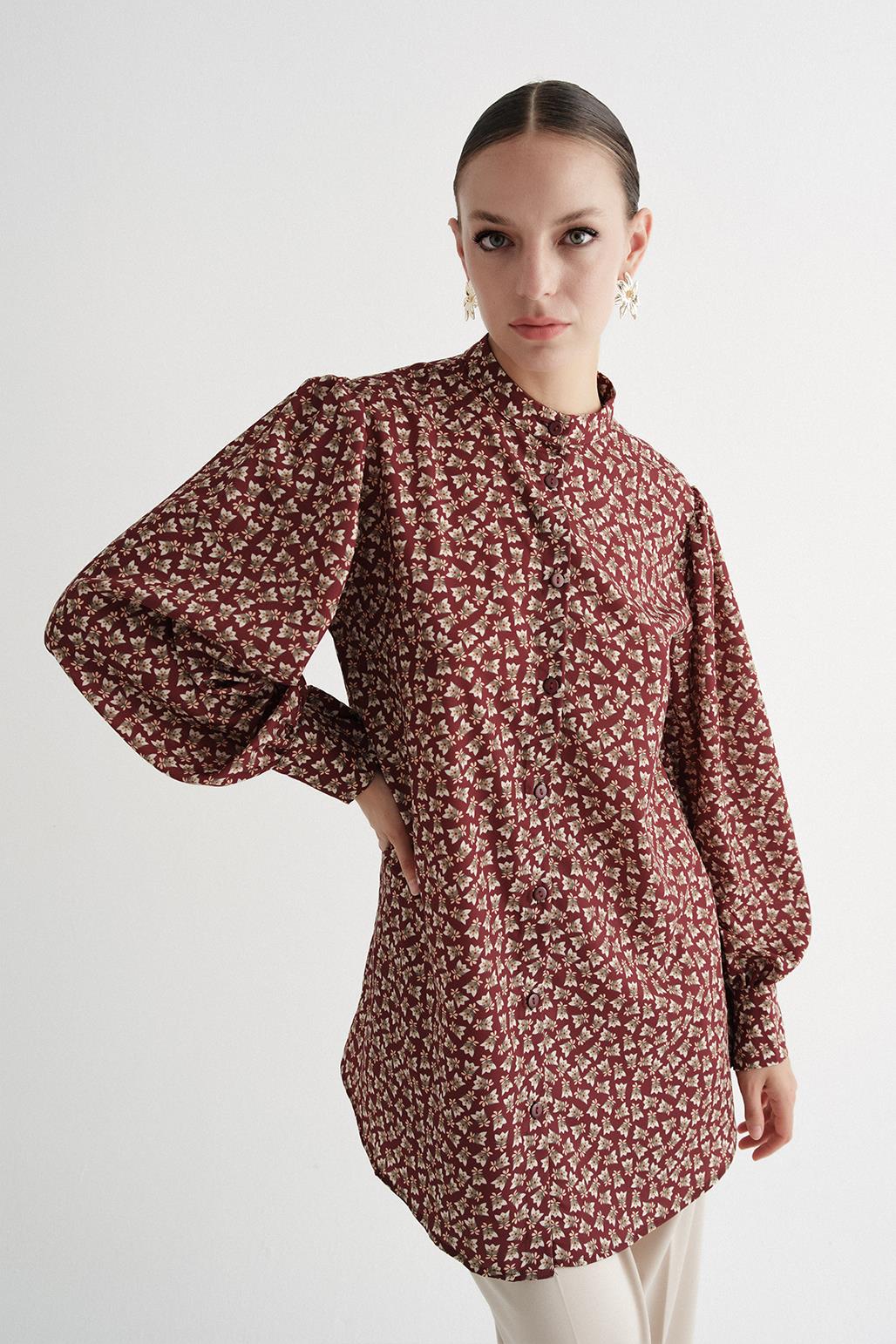 Minimal Patterned Flower Shirt Burgundy