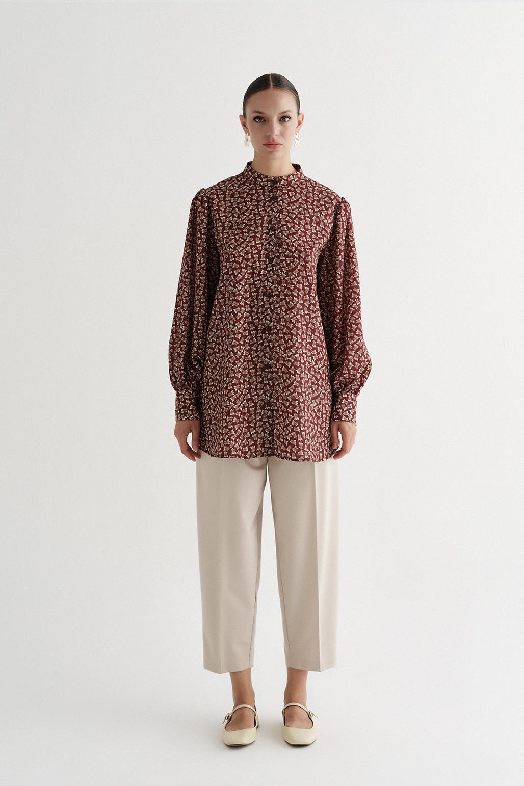 Minimal Patterned Flower Shirt Burgundy