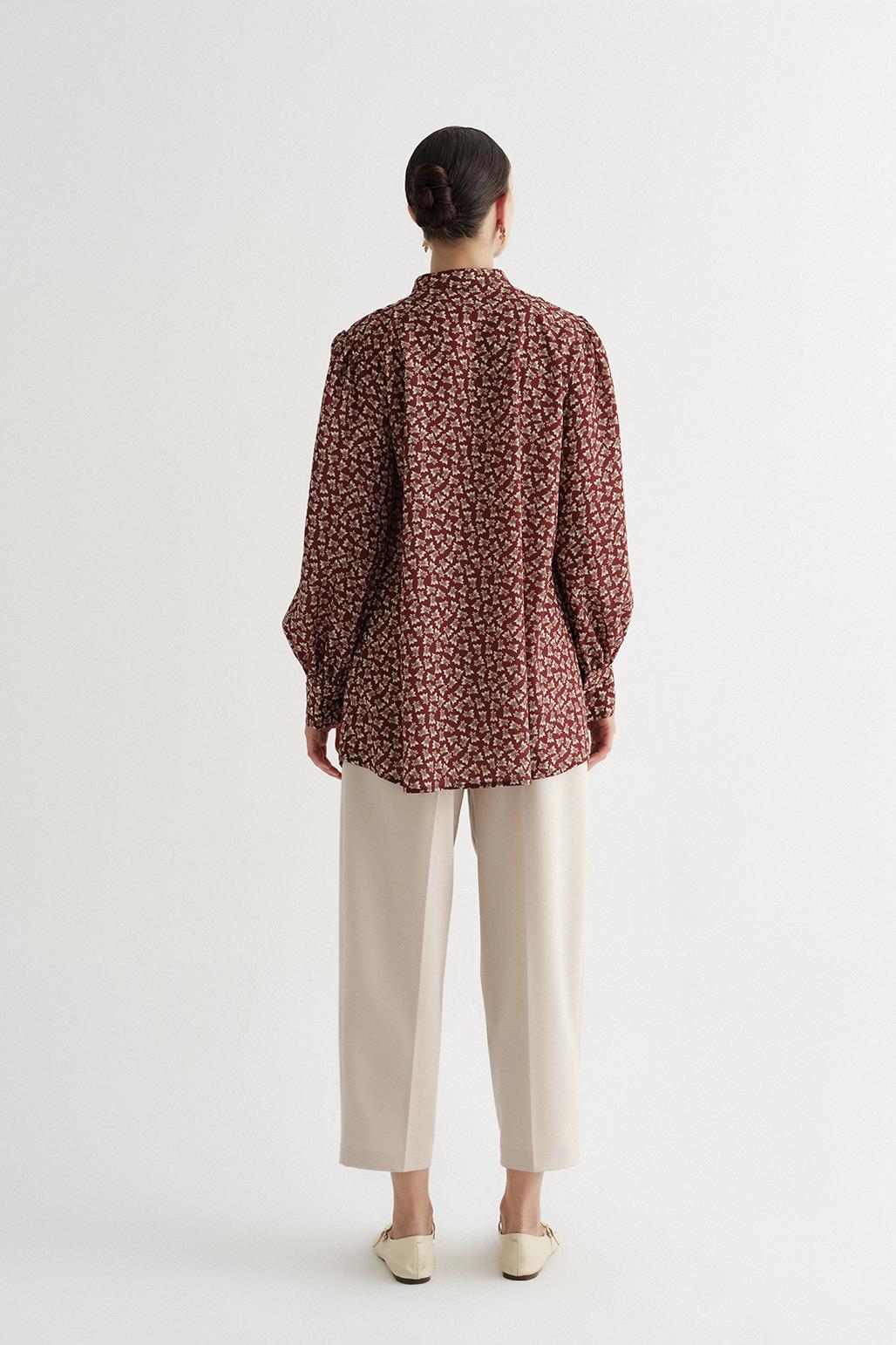 Minimal Patterned Flower Shirt Burgundy