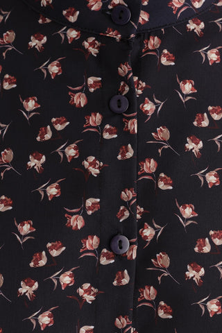 Minimal Patterned Flower Shirt Navy Blue