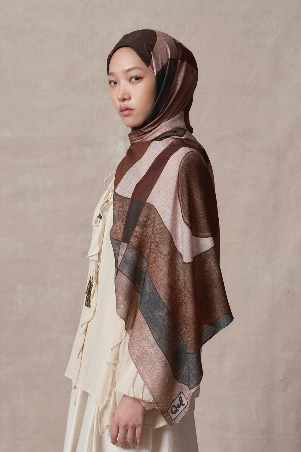 Modal Brush Scarf Geometric Khaki