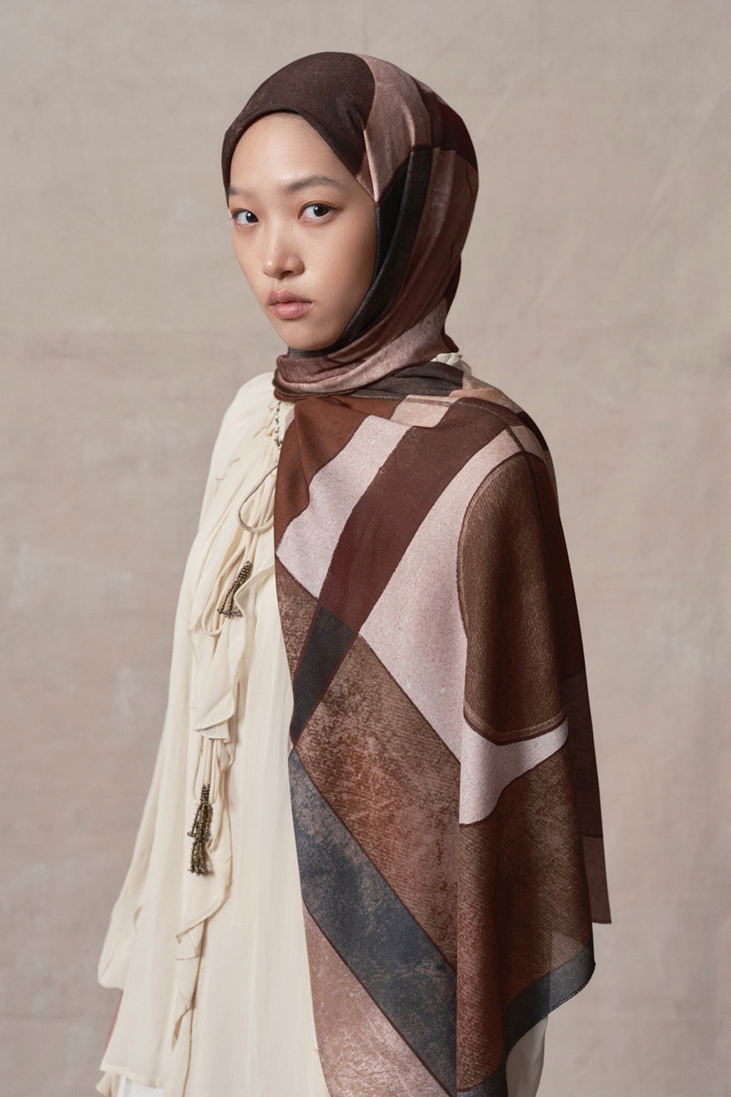 Modal Brush Scarf Geometric Khaki