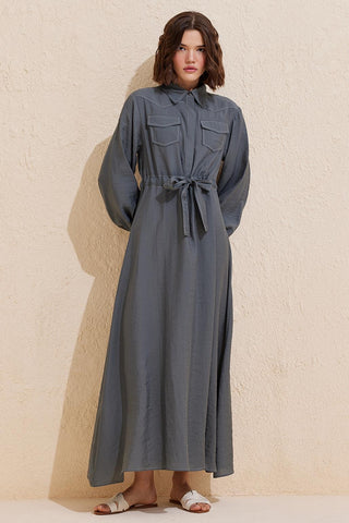 Modal Long Dress with Pockets Urban Gray