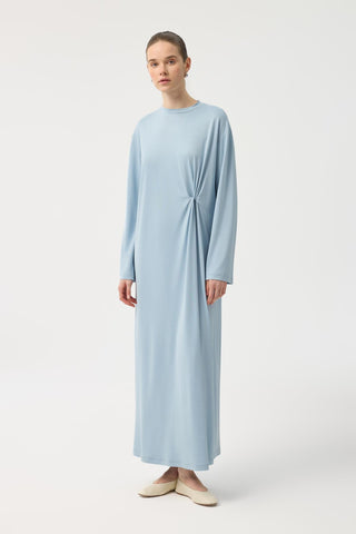 Modal Cupra Asymmetrical Knot Detail Dress Light Blue