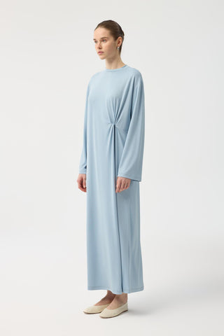 Modal Cupra Asymmetrical Knot Detail Dress Light Blue
