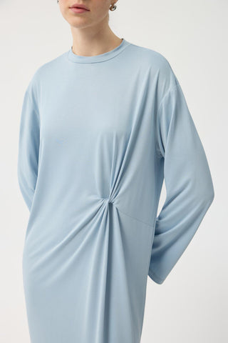 Modal Cupra Asymmetrical Knot Detail Dress Light Blue