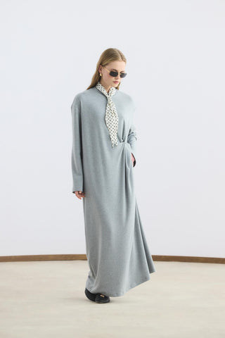 Modal Cupra Asymmetrical Knot Detail Dress Grey Melange