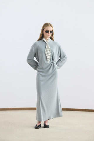 Modal Cupra Asymmetrical Knot Detail Dress Grey Melange
