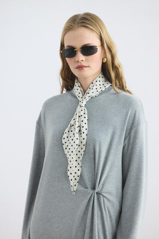Modal Cupra Asymmetrical Knot Detail Dress Grey Melange
