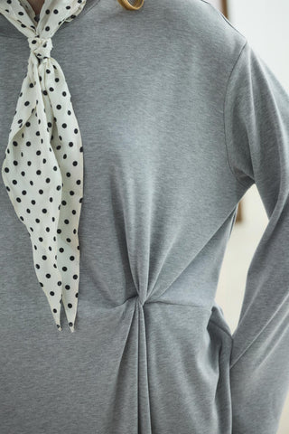 Modal Cupra Asymmetrical Knot Detail Dress Grey Melange