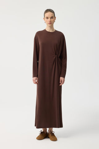 Modal Cupra Asymmetrical Knot Detail Dress Brown