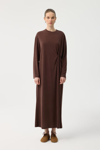 Modal Cupra Asymmetrical Knot Detail Dress Brown