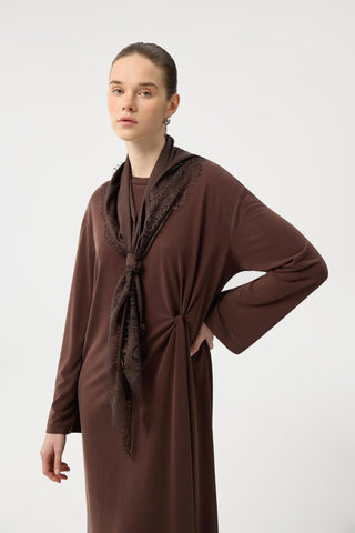 Modal Cupra Asymmetrical Knot Detail Dress Brown