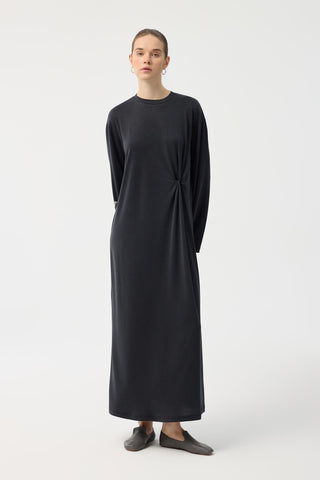 Modal Cupra Asymmetrical Knot Detail Dress Black