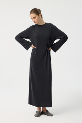 Modal Cupra Asymmetrical Knot Detail Dress Black