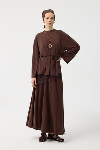 Modal Cupra Skirt Set Brown
