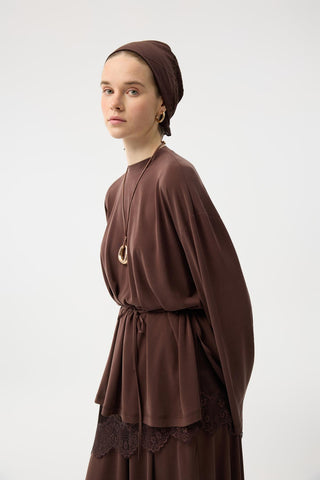 Modal Cupra Skirt Set Brown