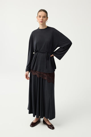Modal Cupra Skirt Set Black