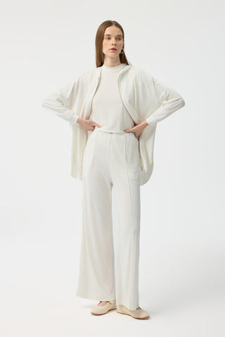 Modal Cupra Zip Up Cardigan Set Ecru