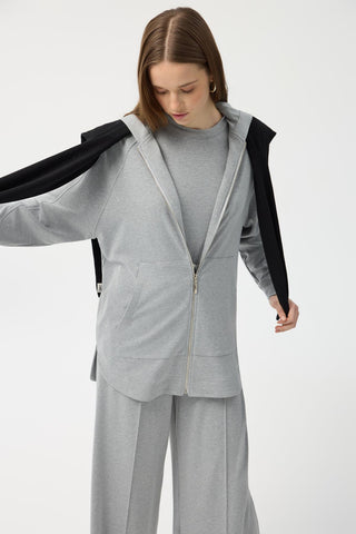 Modal Cupra Zip Up Cardigan Set Grey Melange
