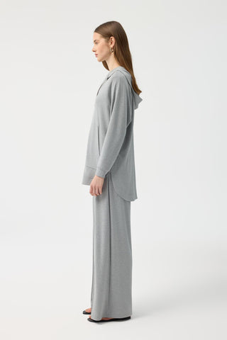 Modal Cupra Zip Up Cardigan Set Grey Melange