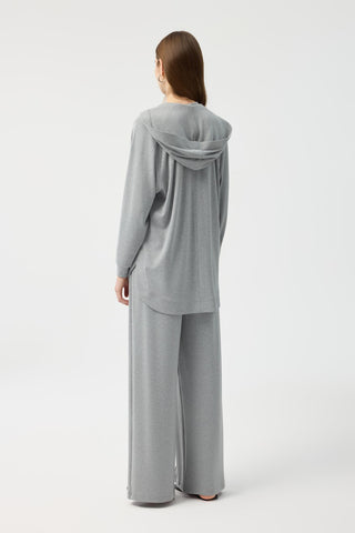 Modal Cupra Zip Up Cardigan Set Grey Melange