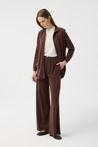 Modal Cupra Zip Up Cardigan Set Brown