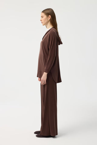 Modal Cupra Zip Up Cardigan Set Brown
