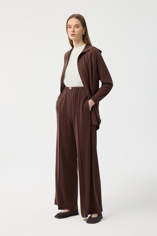 Modal Cupra Zip Up Cardigan Set Brown