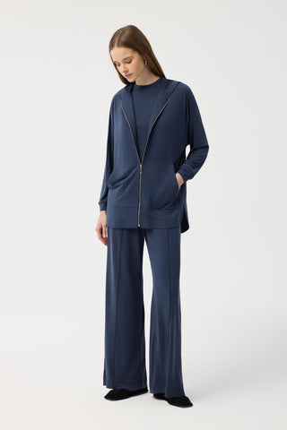 Modal Cupra Zip Up Cardigan Set Navy