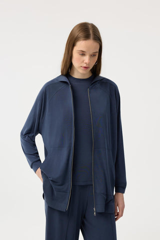 Modal Cupra Zip Up Cardigan Set Navy