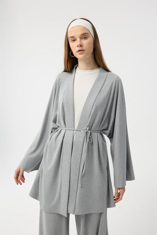 Modal Cupra Wide Pleated Trousers Midi Abaya Set Grey Melange