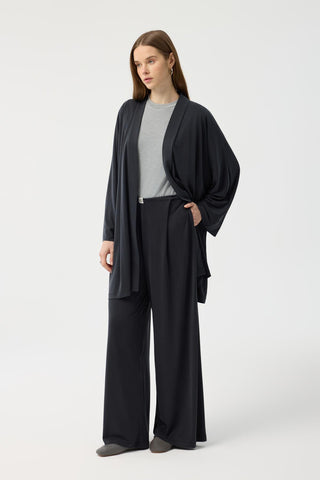 Modal Cupra Wide Pleated Trousers Midi Abaya Set Black