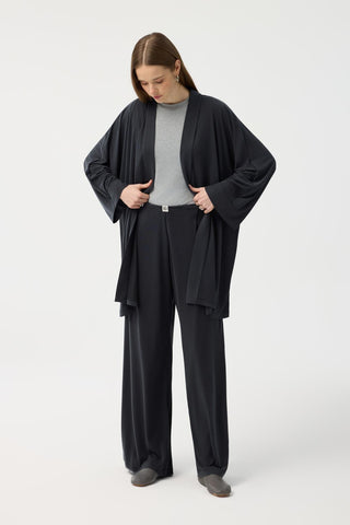 Modal Cupra Wide Pleated Trousers Midi Abaya Set Black