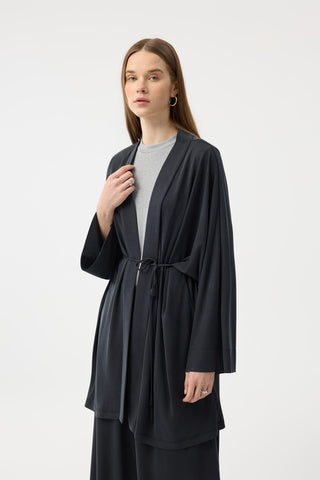 Modal Cupra Wide Pleated Trousers Midi Abaya Set Black