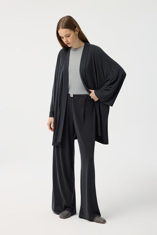 Modal Cupra Wide Pleated Trousers Midi Abaya Set Black
