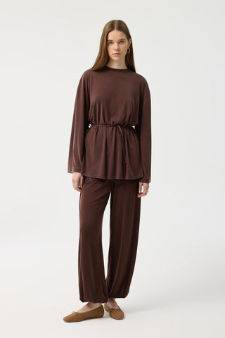 Modal Cupra Jogger Trousers Set Brown