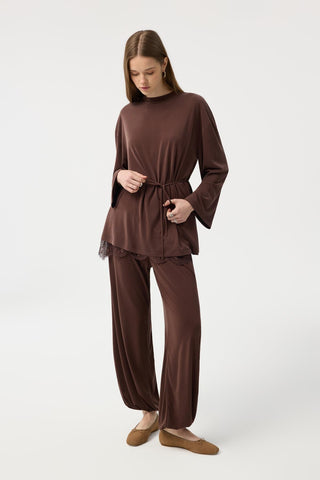 Modal Cupra Jogger Trousers Set Brown