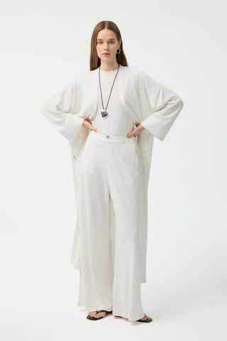 Modal Cupra Trousers Blouse Abaya Set Ecru