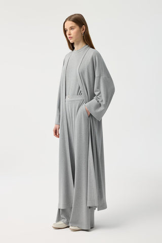 Modal Cupra Trousers Blouse Abaya Set Grey Melange