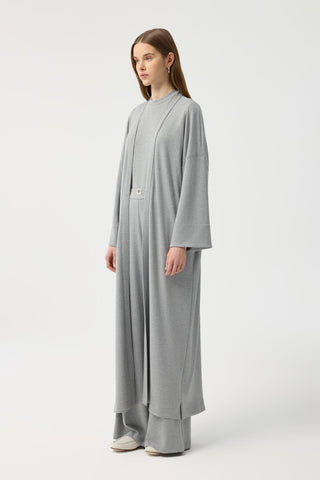 Modal Cupra Trousers Blouse Abaya Set Grey Melange