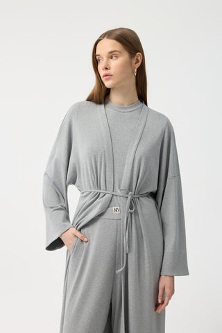 Modal Cupra Trousers Blouse Abaya Set Grey Melange