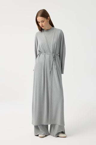 Modal Cupra Trousers Blouse Abaya Set Grey Melange