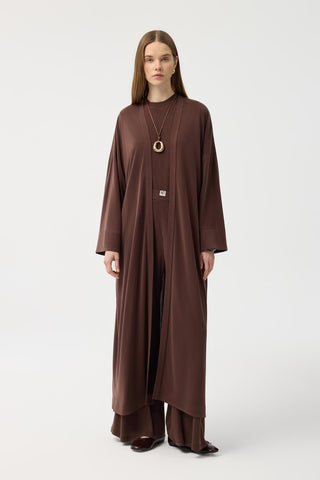 Modal Cupra Trousers Blouse Abaya Set Brown