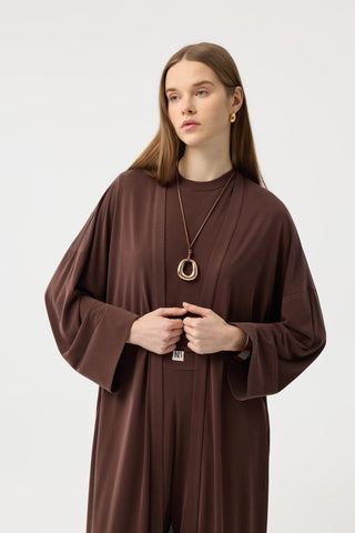 Modal Cupra Trousers Blouse Abaya Set Brown