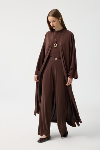 Modal Cupra Trousers Blouse Abaya Set Brown
