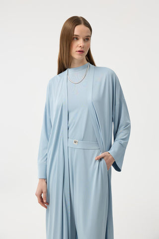 Modal Cupra Trousers Blouse Abaya Set Blue