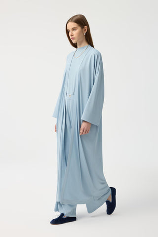 Modal Cupra Trousers Blouse Abaya Set Blue