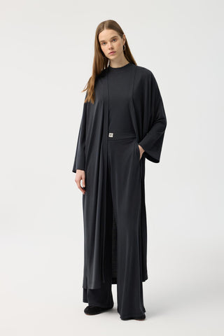 Modal Cupra Trousers Blouse Abaya Set Black