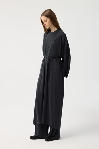 Modal Cupra Trousers Blouse Abaya Set Black